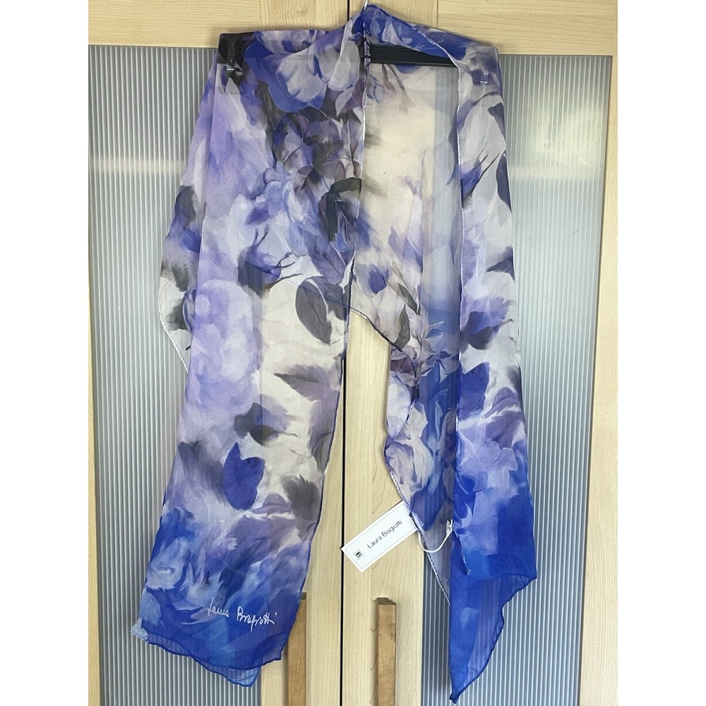 Laura Biagiotti Vintage Silk Scarf Abstract Blue Purple Boho Preppy New Party